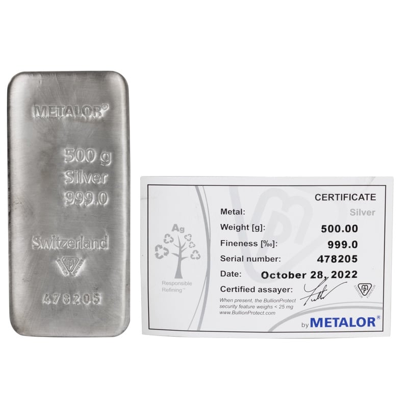 500g Silver Bar Metalor From £55956 Bullionbypost