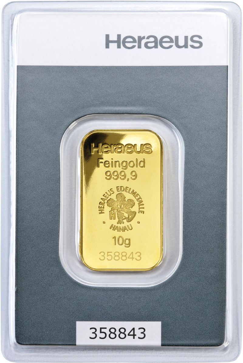 Heraeus 10g Gold Bars | BullionByPost - From £570.60