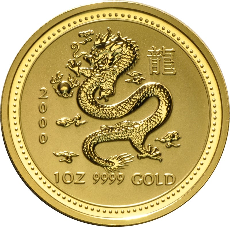 2000 Year of the Dragon Gold Coin 1oz Perth Mint Australian Lunar ...